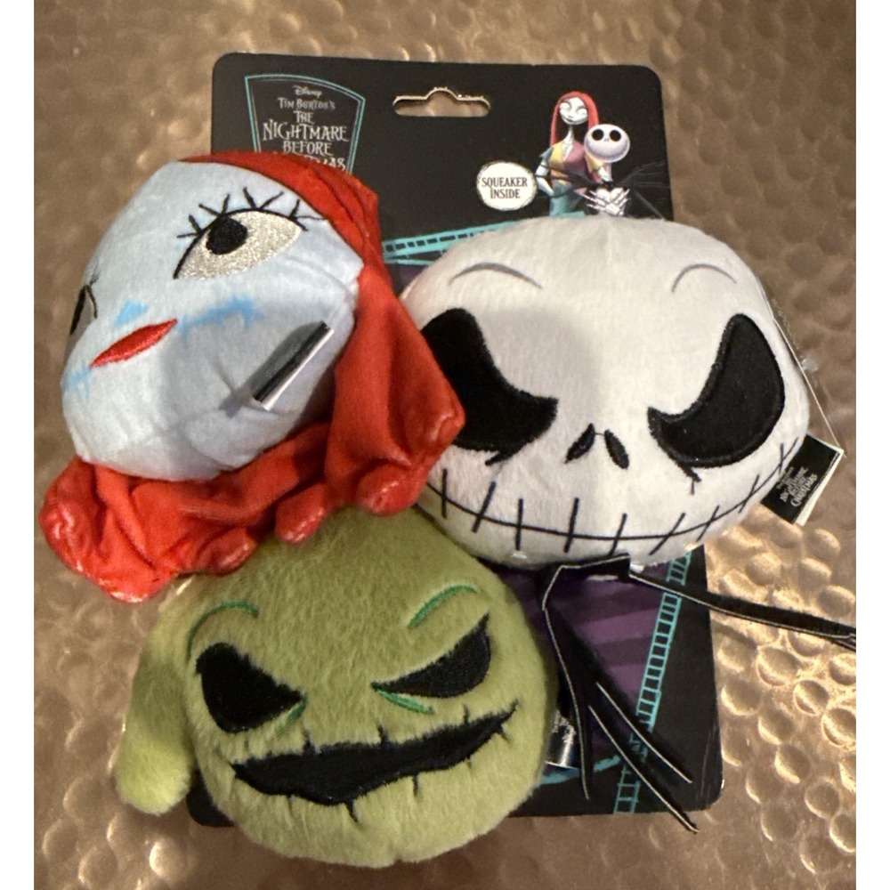 Disney The Nightmare Before Christmas 3 Pack Dog Toys Squeaky Halloween Jack Sal